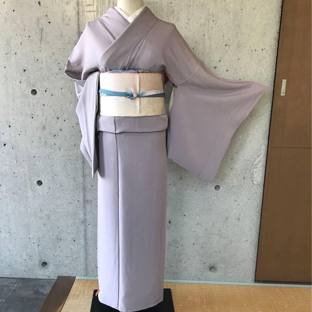 正絹　色無地　袷　柄八掛　裄68 正絹 色無地 袷 柄八掛 裄68