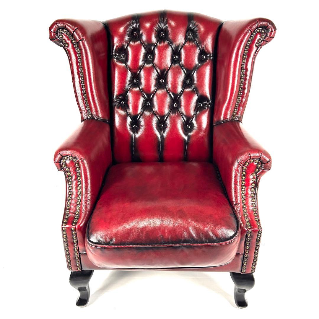 【送料無料】ソファ 本革 1人掛け　ウィングバック チェスターフィールド チェスターフィールド ウィングバックソファ 鋲打ち 本革 1人掛け