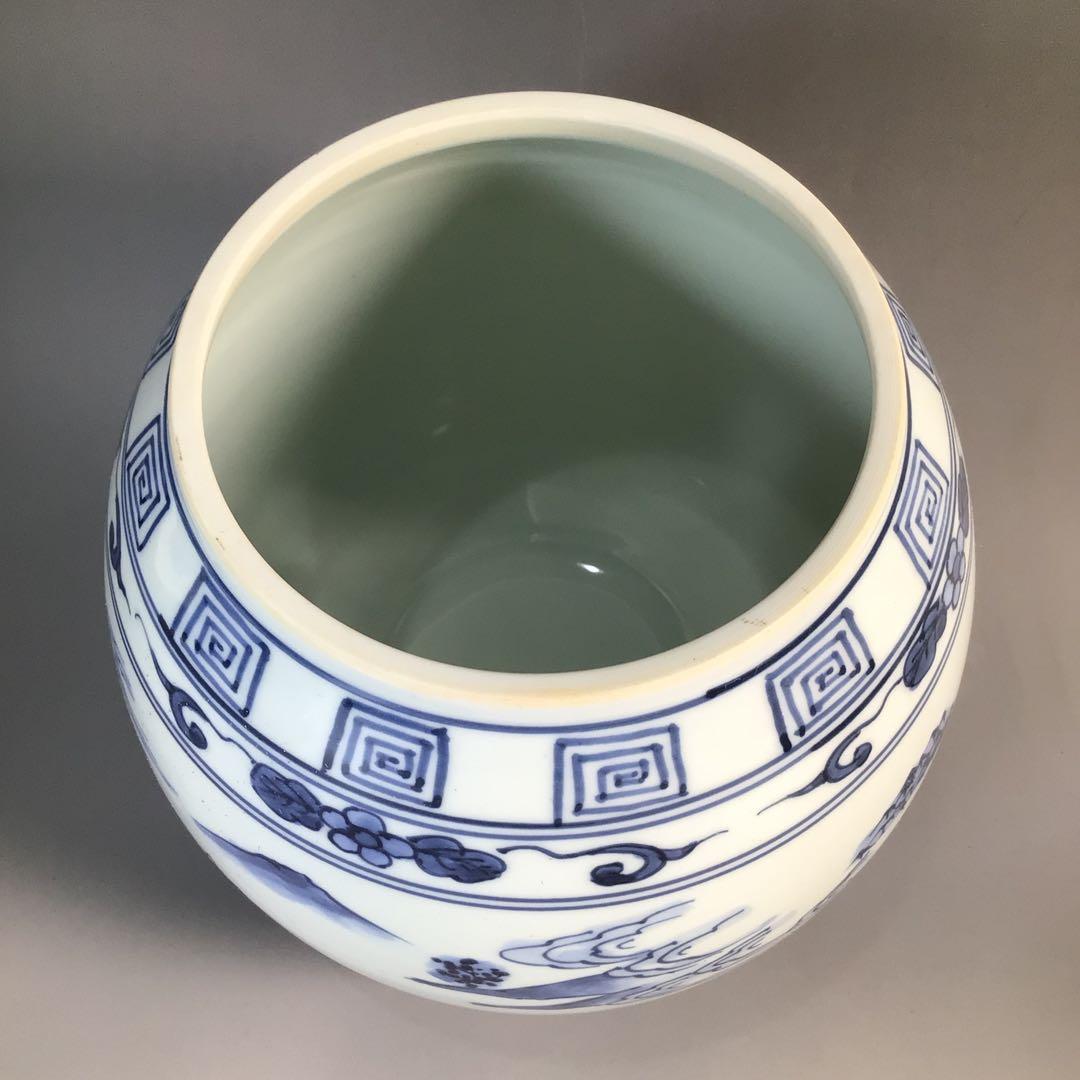 M837 水指 『平安桃山窯造』『染付山水人物文』『芋頭水指』 共箱