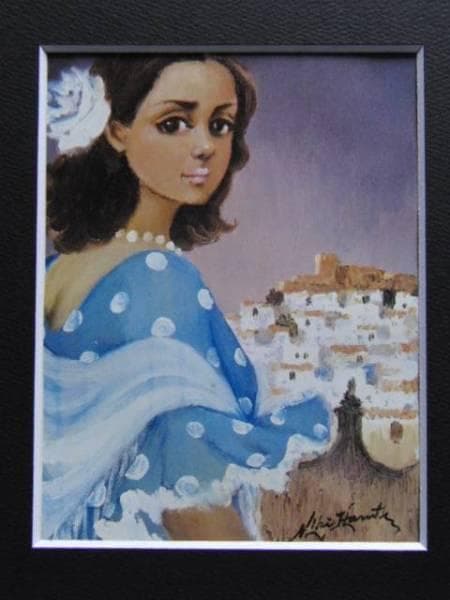 上河辺みち 油彩 「胡蝶蘭」額装 共シール 絵本挿絵画家 1974年 油絵 D