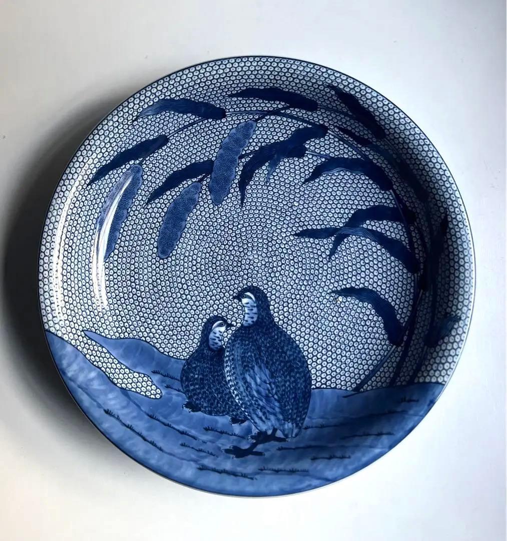 682 源右衛門窯 染付粟鶉図 大皿 絵皿 飾り皿 有田 代表作 - メルカリ