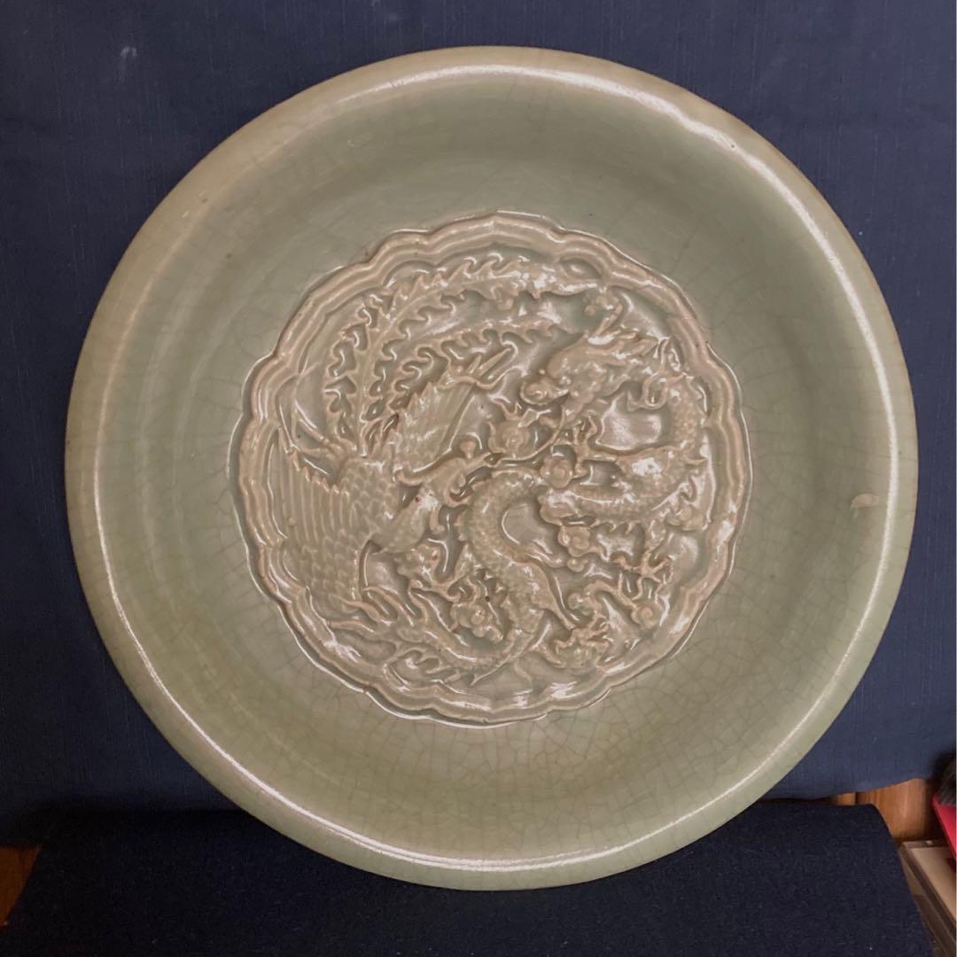 龍泉窯 天龍寺青磁鳳凰龍文大皿 - メルカリ
