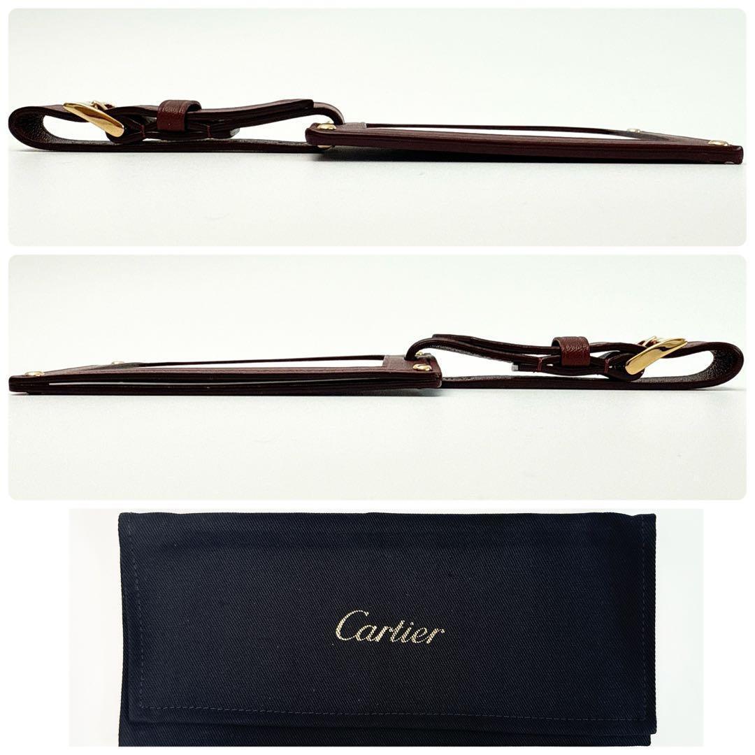 カルティエ マストライン レザー ネームタグ バッグチャーム ボルドー