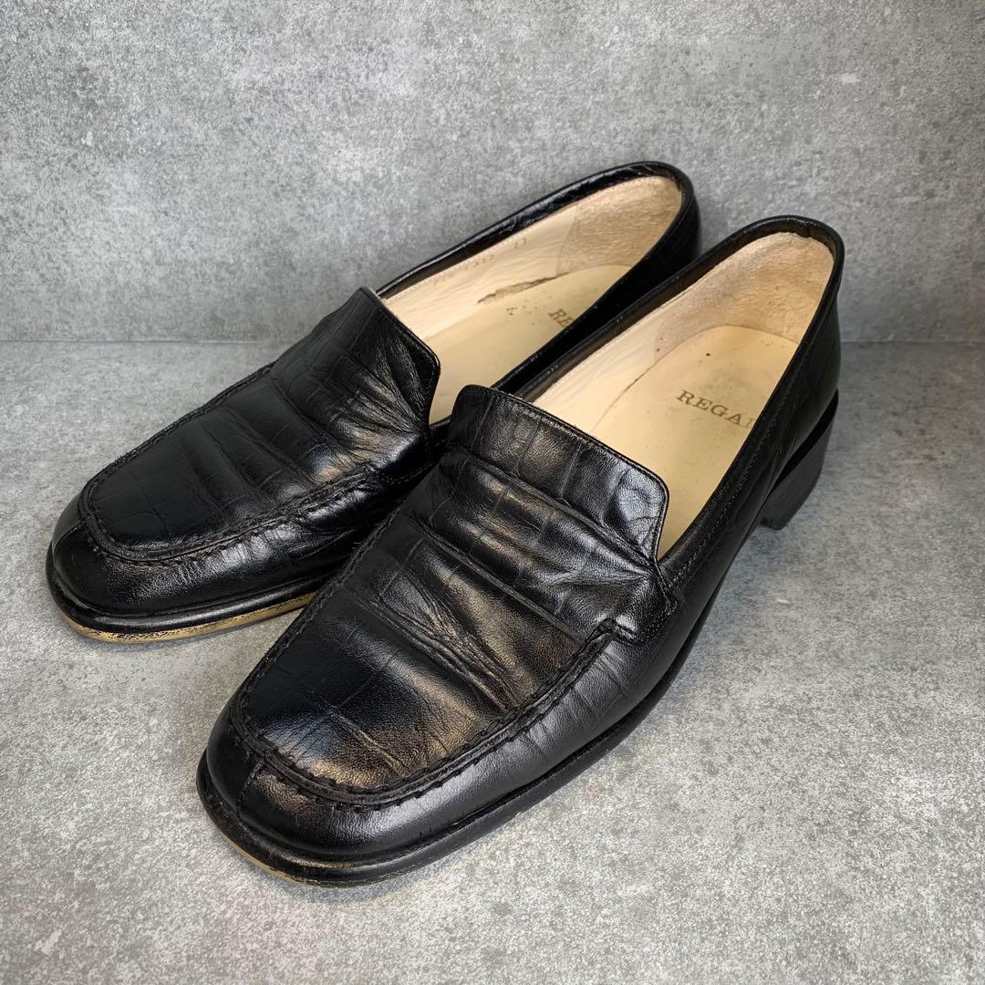 REGAL リーガル ローファー レディース クロコ型押し ブラック 23cm