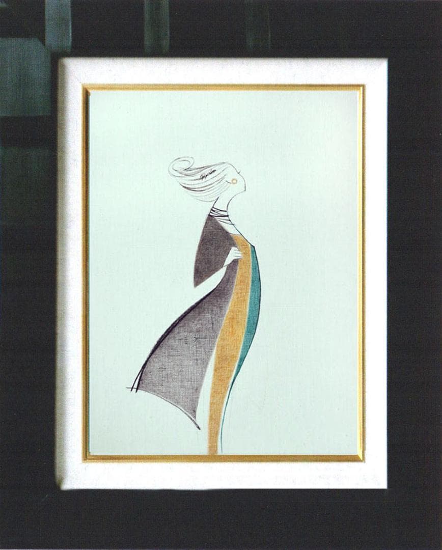 油絵 菅家令子 絵 絵画インテリア額付(青緑＋金色の枠) F4-080814