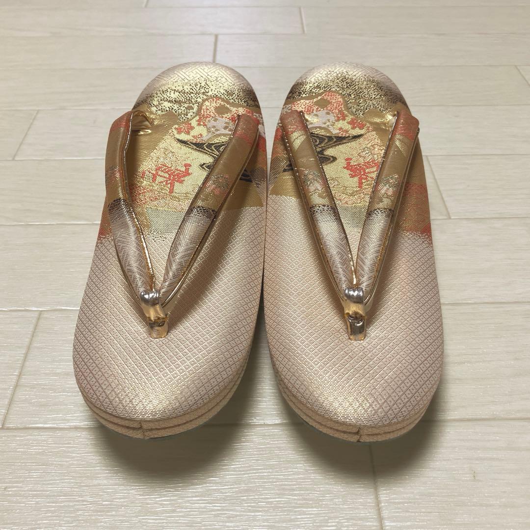 《未使用》佐賀錦　草履バッグセット　ゴールド　Lサイズ