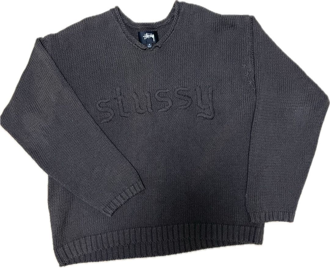 トップス Stussy Roll V Neck Logo Sweater Brown Stüssy ROLL V-NECK LOGO SWEATER - BROWN | REVERSIBLE