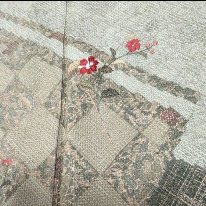 Color 様専用です。⭐❣️未使用手描き友禅総絞り柳鼠色地に辻が花描き