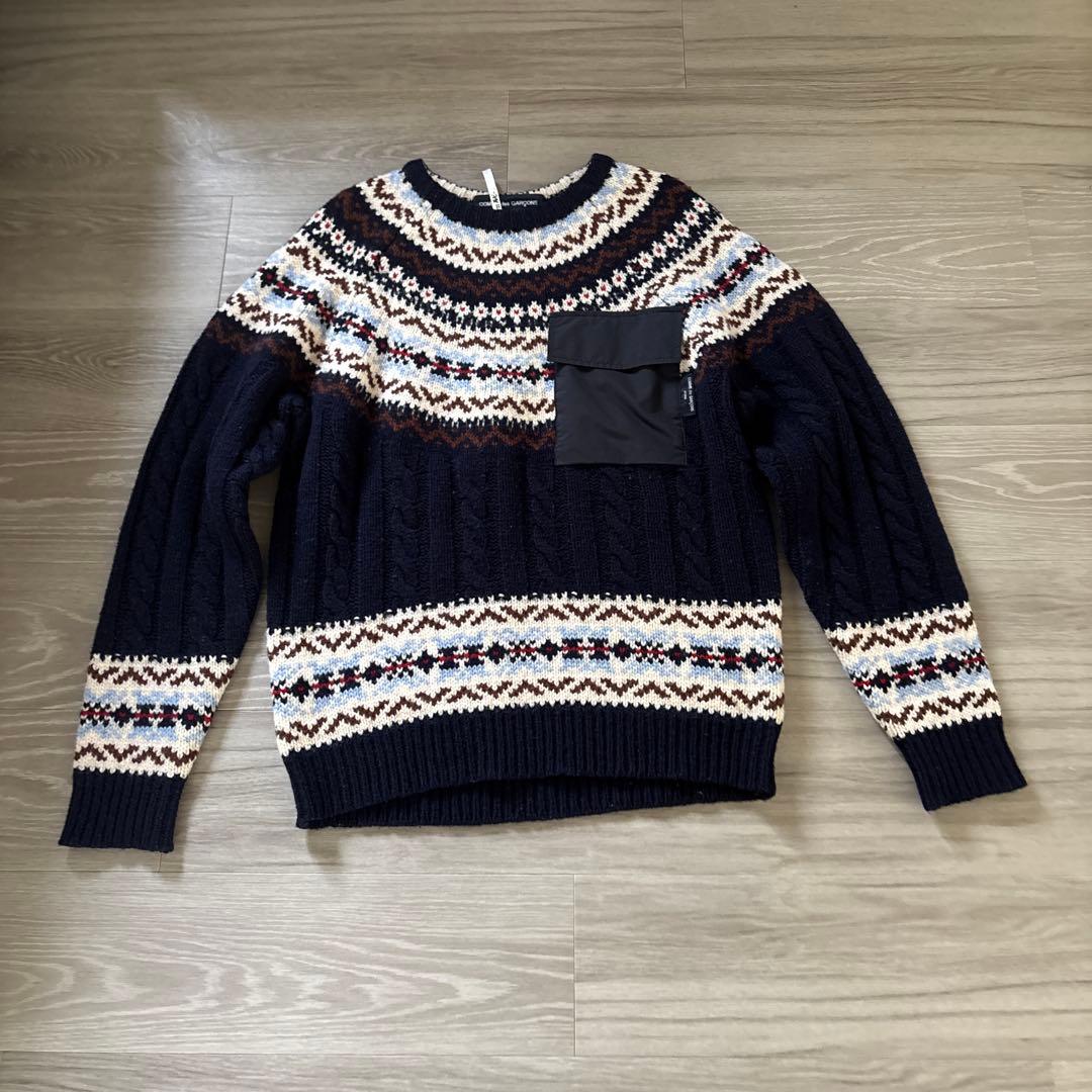 COMME des GARÇONS ネイビー ニットセーター コムデギャルソン シャツCOMME des GARCONS SHIRT ライン切替ウール