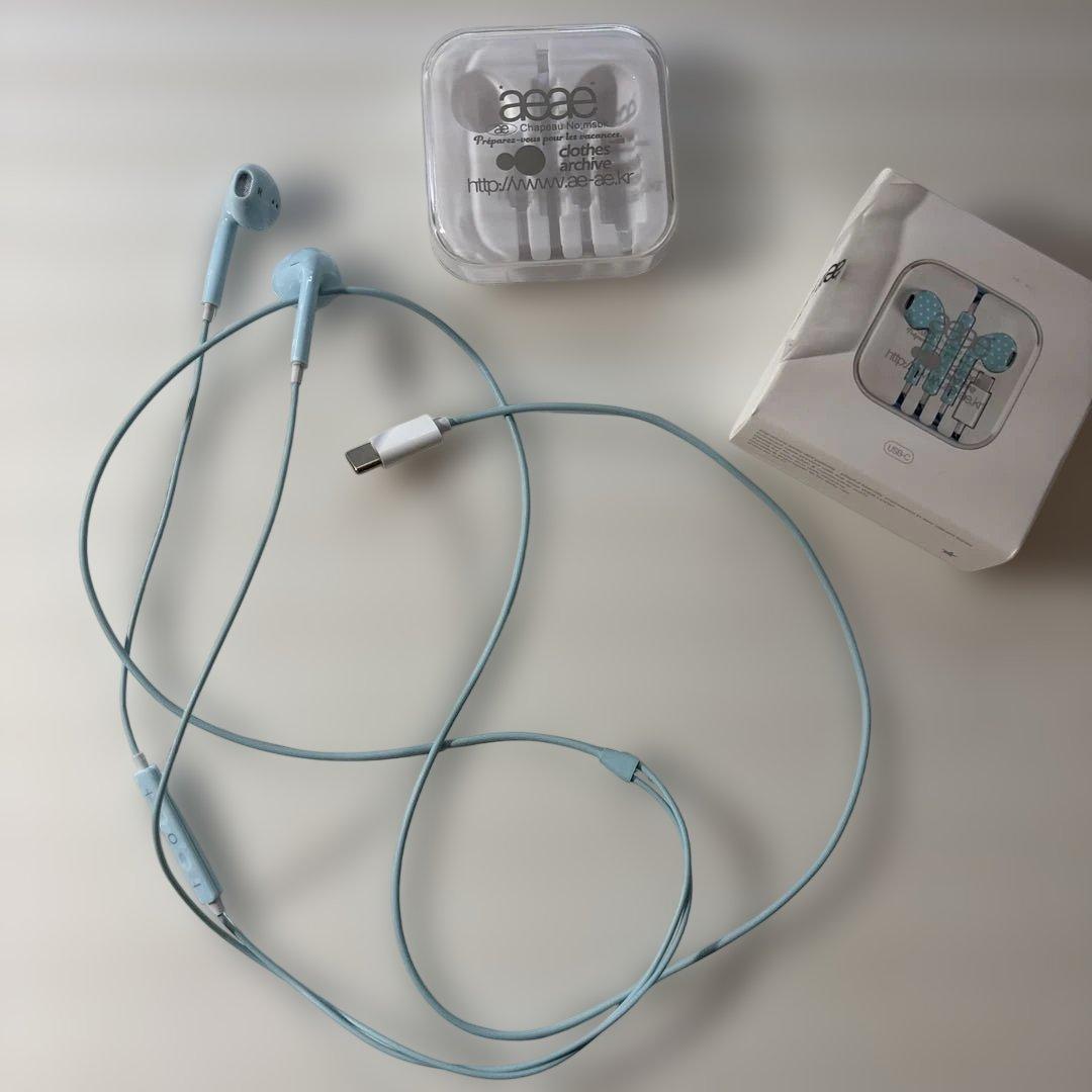 aeae 有線イヤフォン 水色 アイスブルー 韓国 USB-C イヤホン - メルカリ