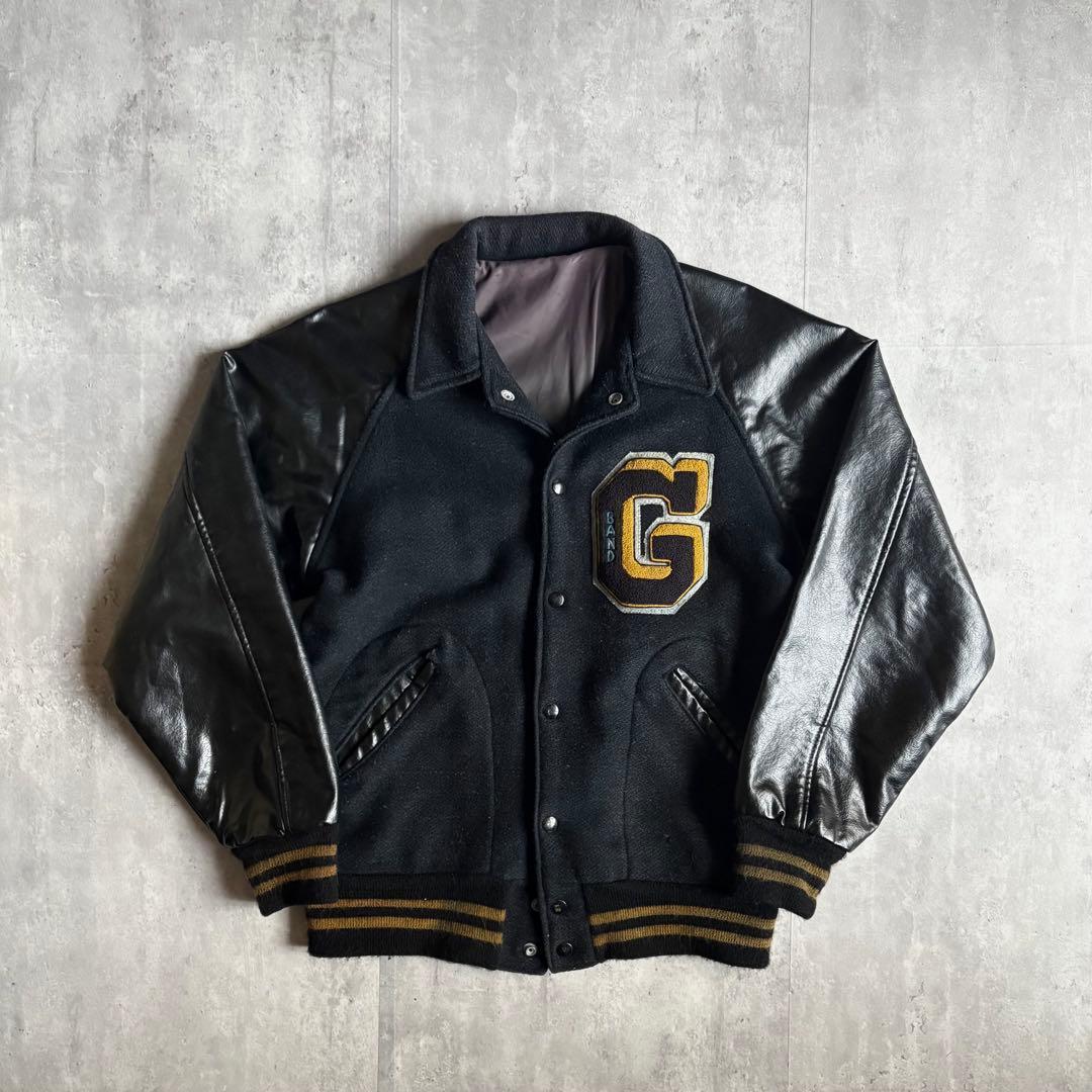 90s vintage】レザースタジャン 本革 Gワッペン ブラック 短丈 - メルカリ