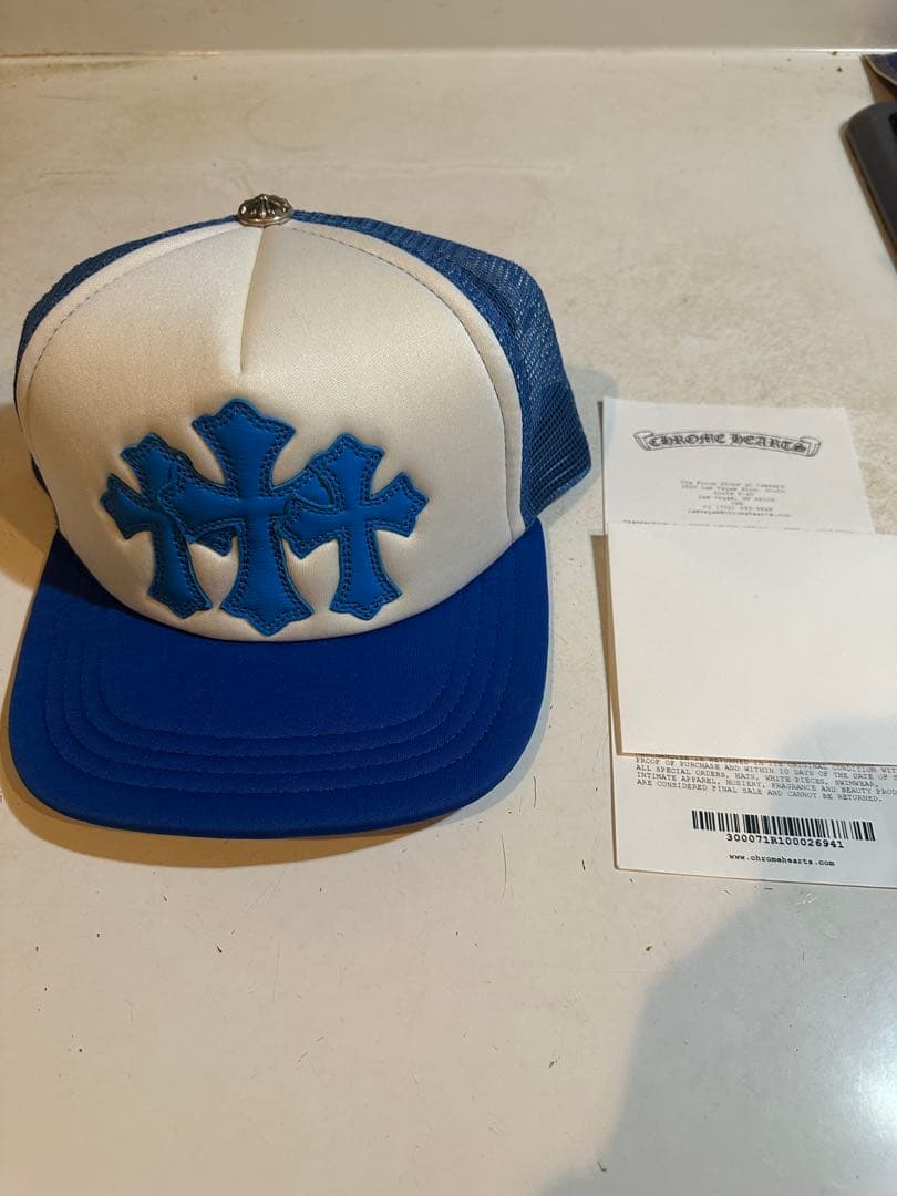 Chrome Hearts クロスパッチキャップ ブルー×ホワイト 新品 クロムハーツ BLUE BASEBALL CAP WHITE CROSS PATCH キャップ (CHROME