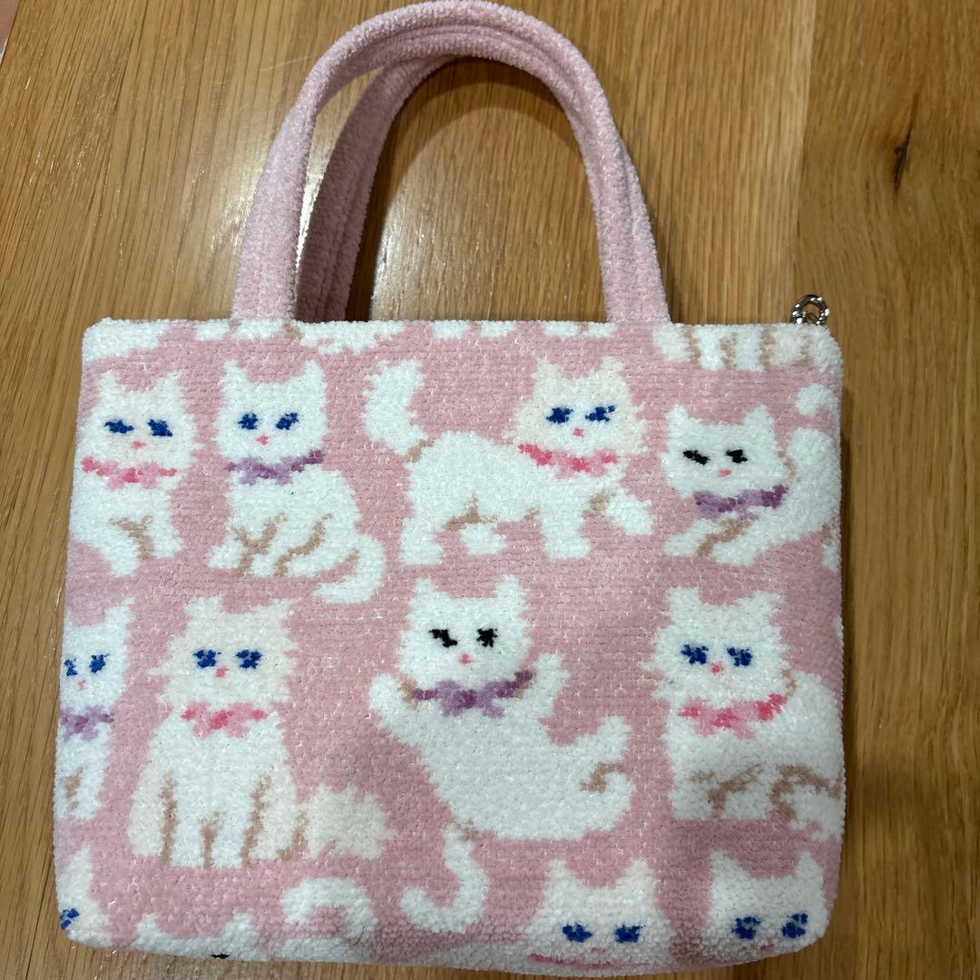 フェイラー　モフモフネコちゃん　ペールピンク モフモフネコチャン ハンカチ（WEB限定）(ペールパープル×ピンク