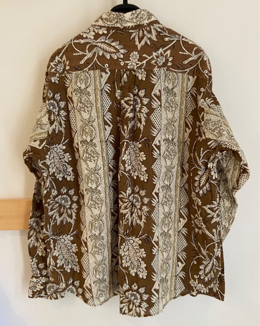 45R 更紗ブロックプリントの908オーシャンちび衿プルシャツ