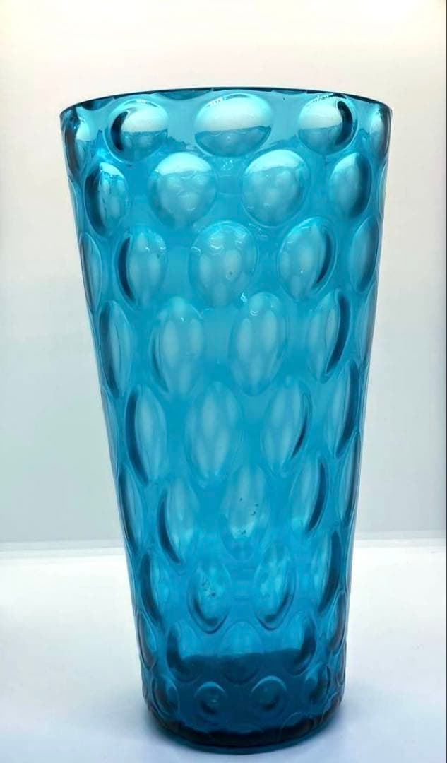 ボヘミアガラス青色ドット模様ガラス花瓶 - メルカリ