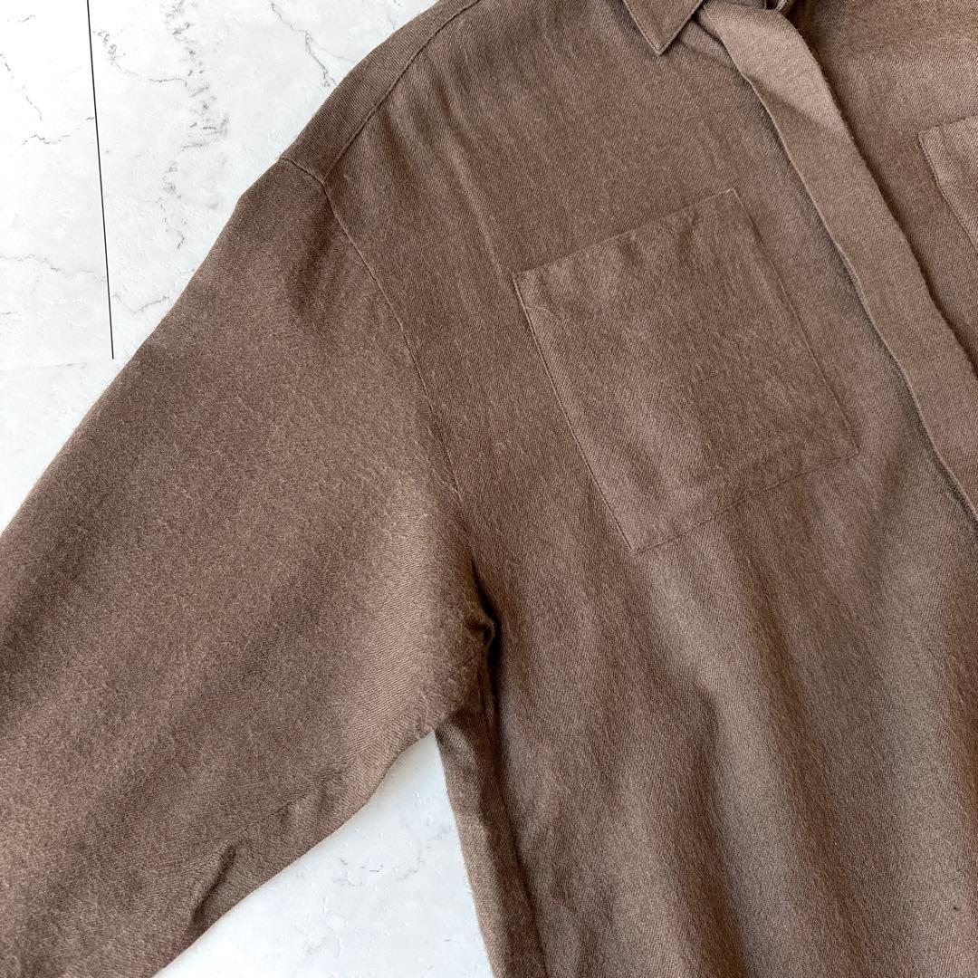 エブール ebure 日本製 ウール 比翼 オーバーサイズ長袖シャツ 茶