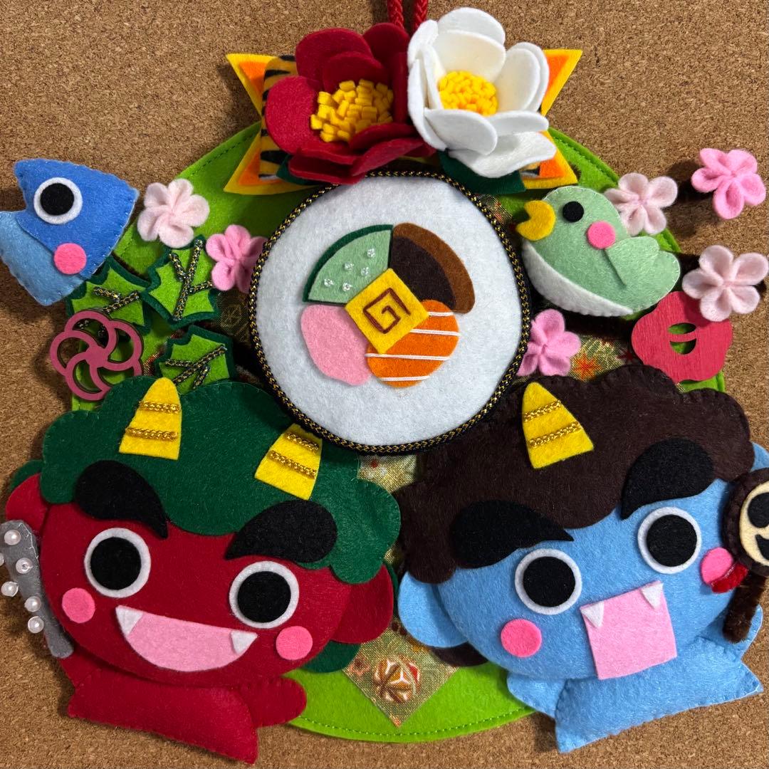 ハンドメイド フェルトリース タペストリー 節分 鬼 豆まき - メルカリ