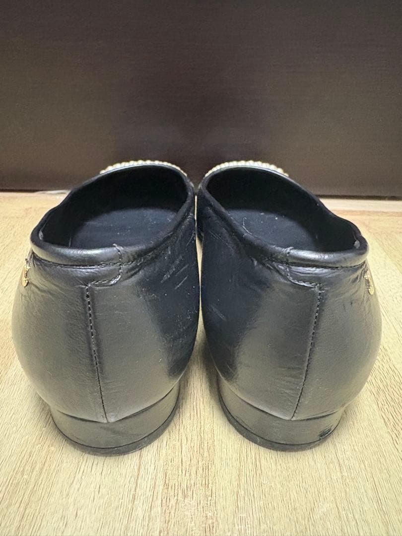 シャネル　パール付きバレエシューズ　パンプス　38 24.5cm ブラック定番