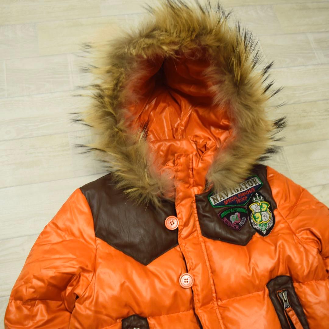 y2k ファーフードダウンジャケット オレンジ フェアリーグランジ