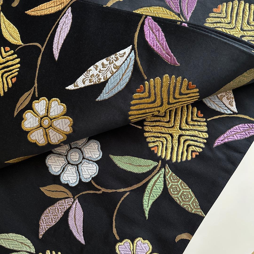 西陣織袋帯未仕立（株）大光 黒地秀麗花宴文 正絹 新品 芯入仕立代込