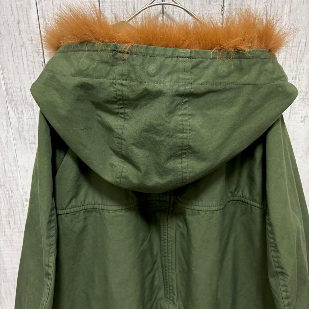 MUVEIL アクリル刺繍モッズコート ブルーフォックスファー フード 38