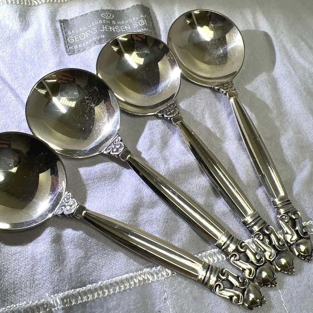 ジョージジェンセン　エコーンsterling925 スープスプーン4本　共袋付 楽天市場】ジョージジェンセン デザートスプーン 4本セット コブラ