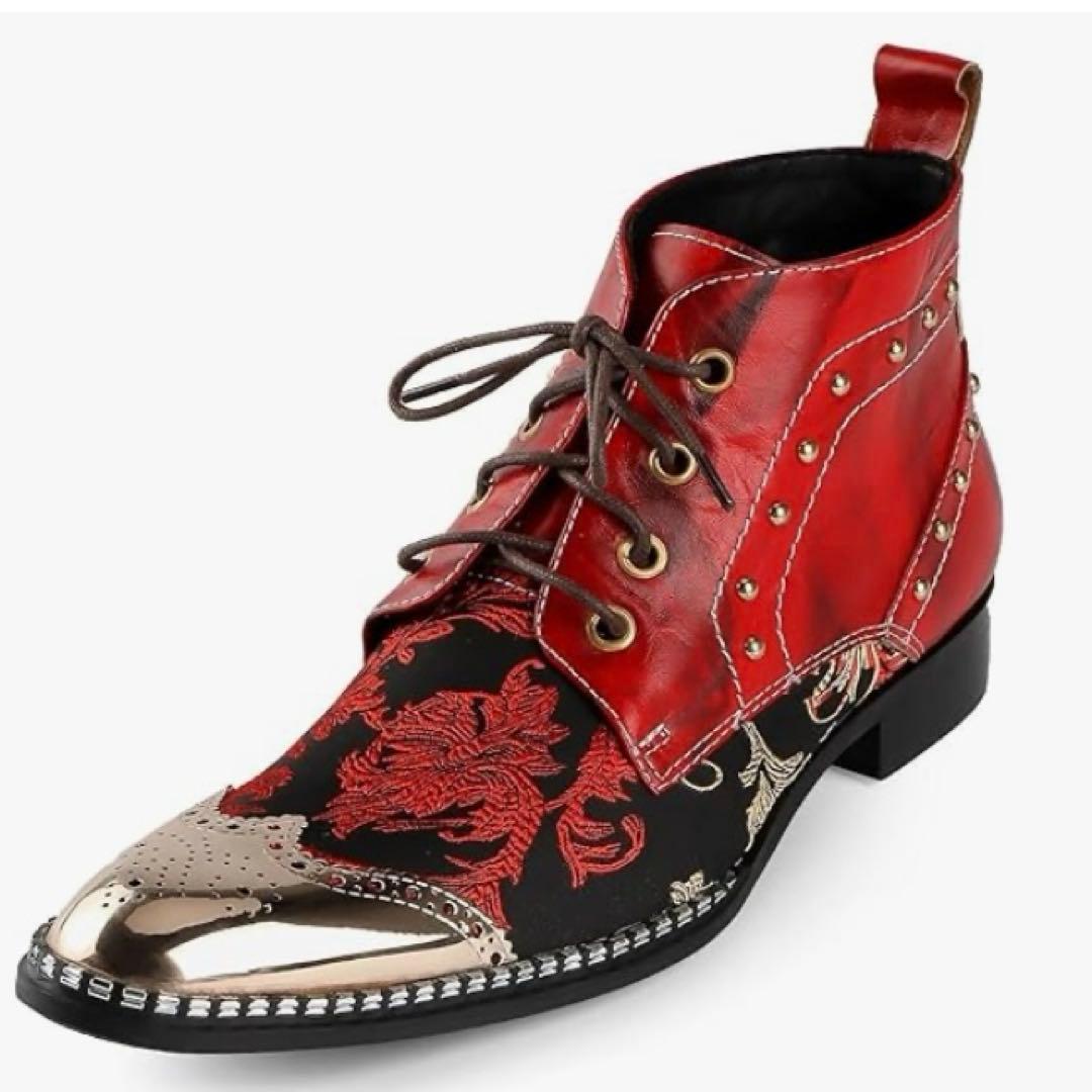 Rui Landedメンズ アンクルブーツ メタルトゥ 刺繍付き 26.5cm