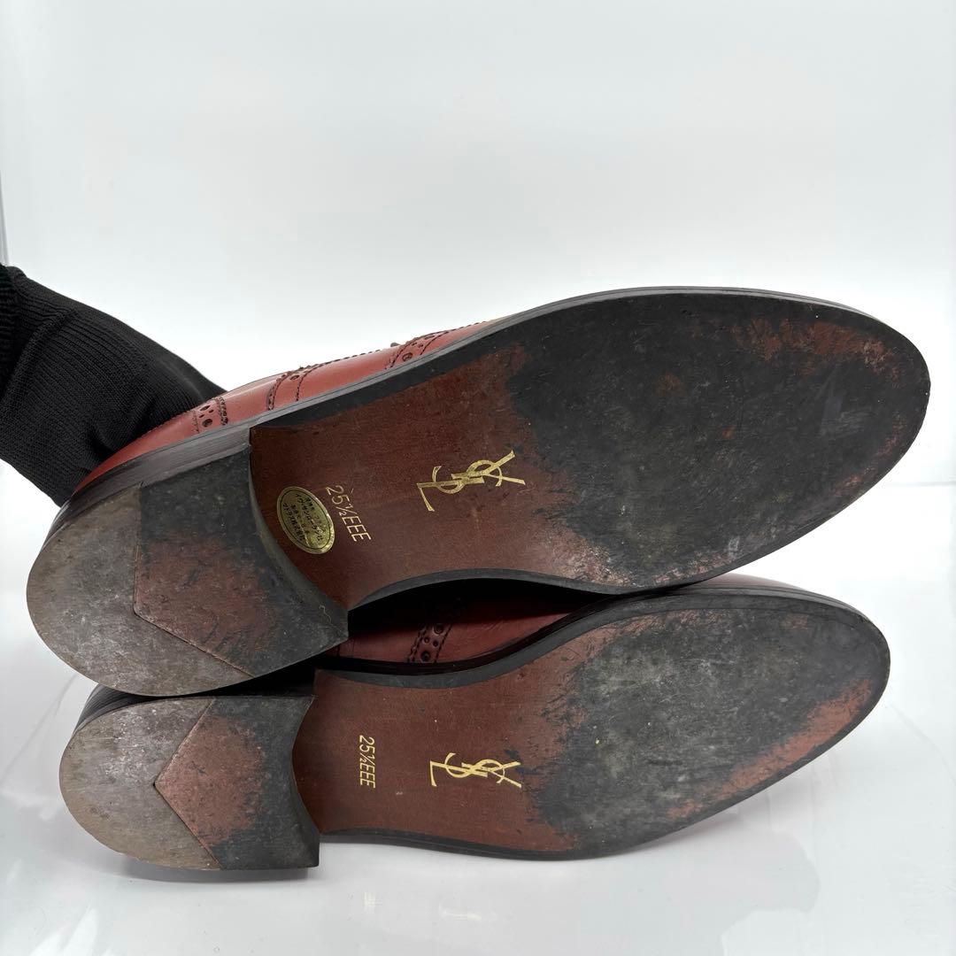 イヴサンローラン ウイングチップ メダリオン 25.5cm 革靴 ブラウン 本革