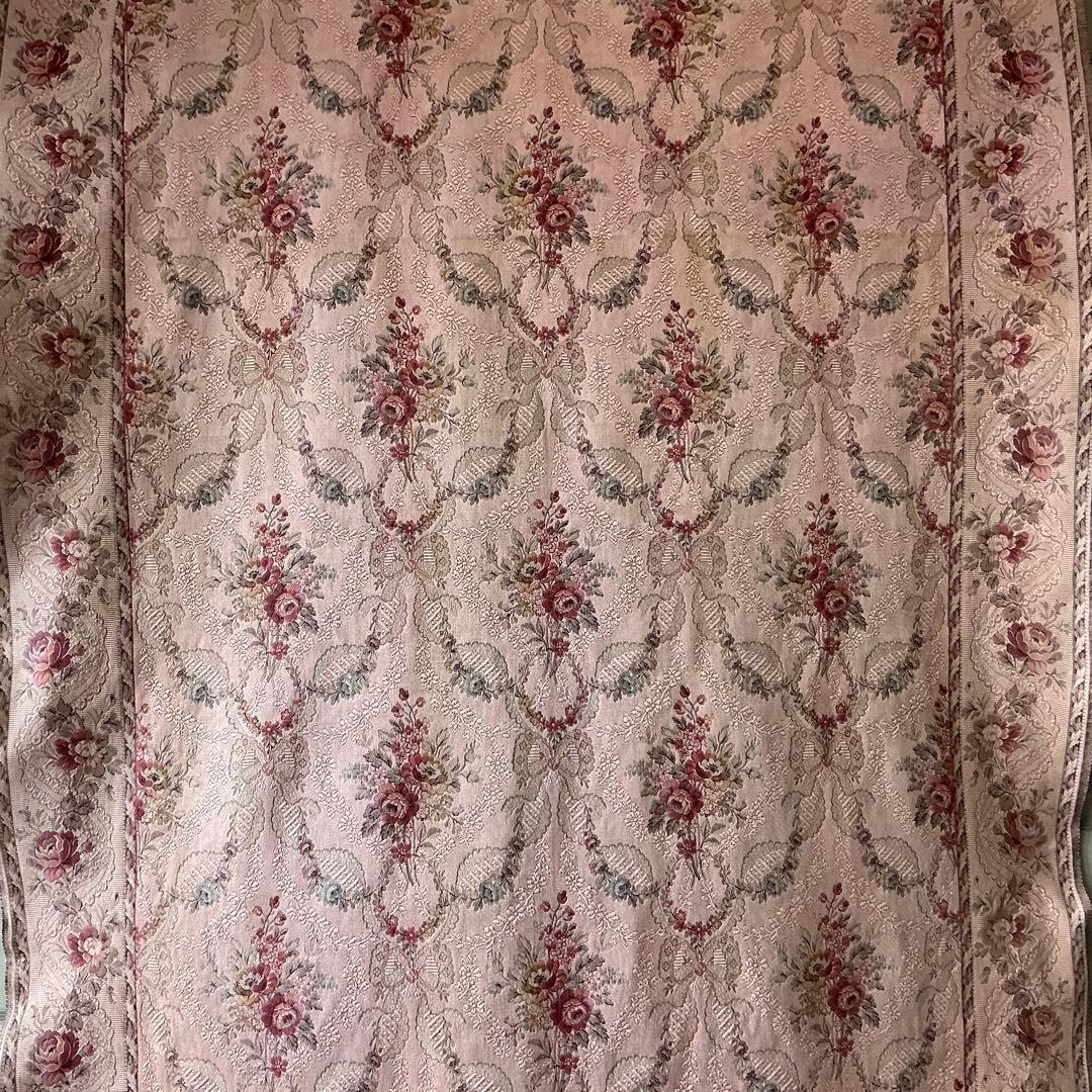 大判】フランスアンティーク ジャガード織り ジャカード 生地 サーモン