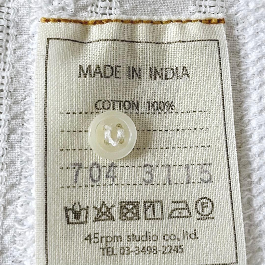 美品＊45R インドカラミレースのビッグーグーシャツ 2 白 R刺繍 日本製