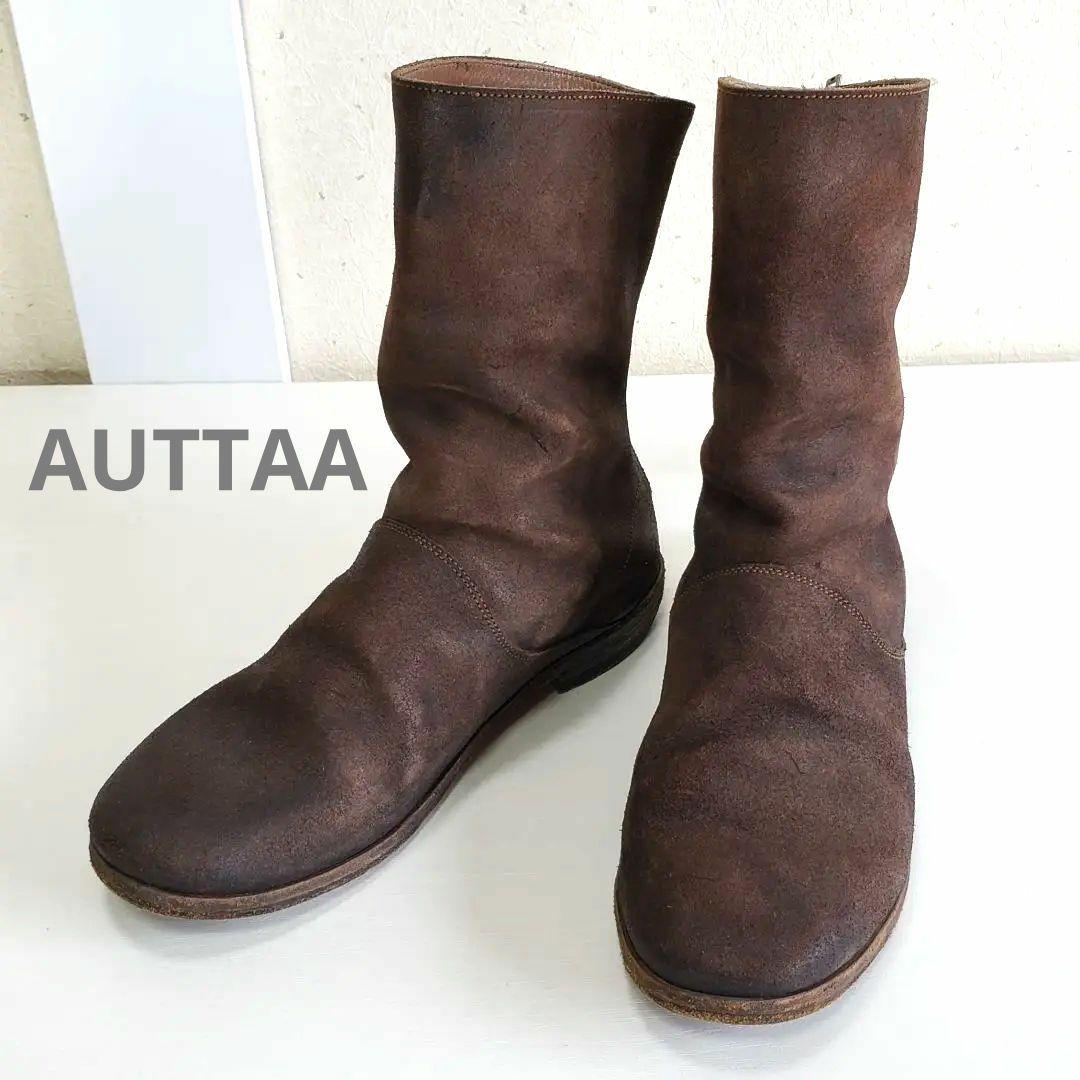 美品◆AUTTAA アウッタ スウェードレザー バックジップ ショートブーツ38 Realta（レアルタ） ブーツ サイド編み上げレースアップの ショート