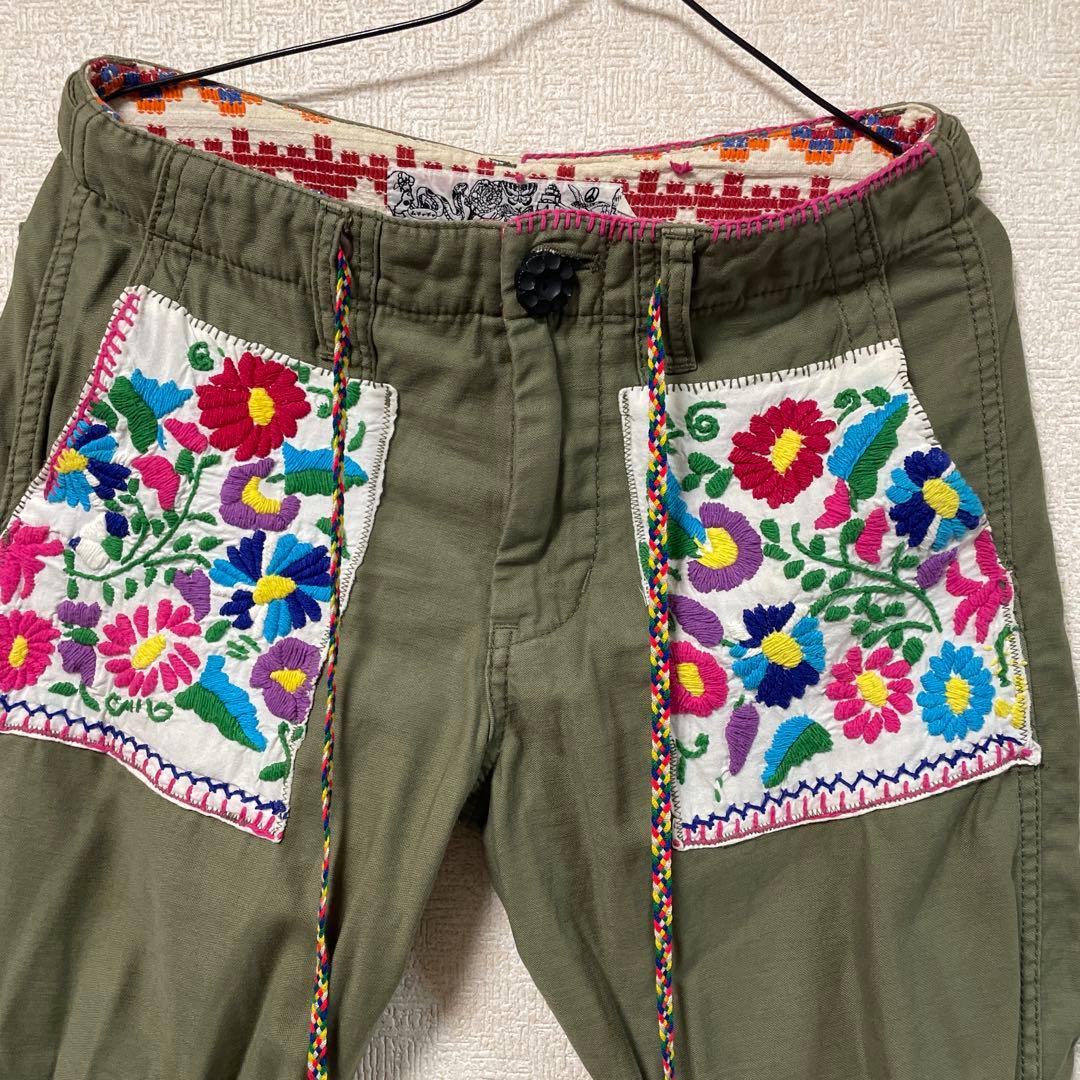 刺繍デザイン オリーブグリーン ミリタリーパンツ THREE FIFTY STANDARD（スリーフィフティースタンダード） パンツ