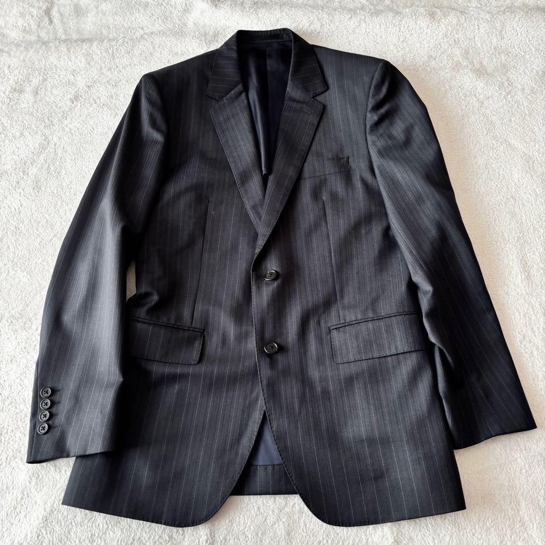 美品 Paul Smith ポールスミス ゼニア生地 ストライプ スーツ 黒 L