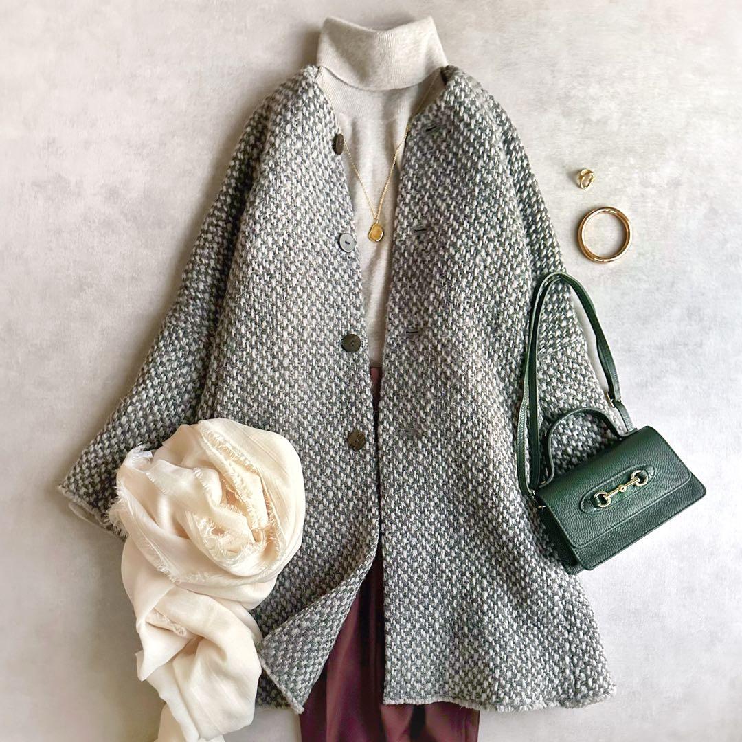 美品▲ Jurgen Lehl ヨーガンレール//ウールコート▲ゆったり グレー ヨーガンレール（JURGEN LEHL） *ウールロングコート*M毛グレー羽織