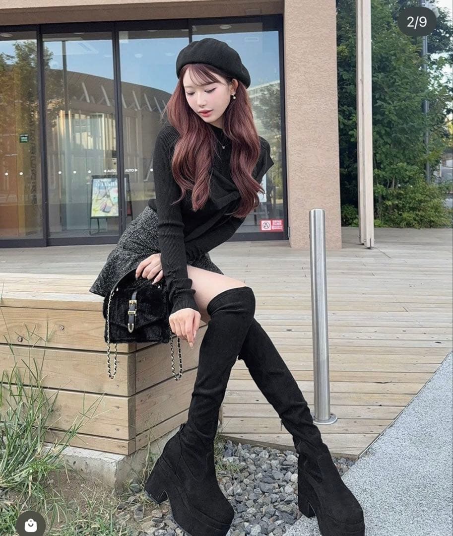 cherimi ブラック スエード オーバーザニー ブーツ - メルカリ