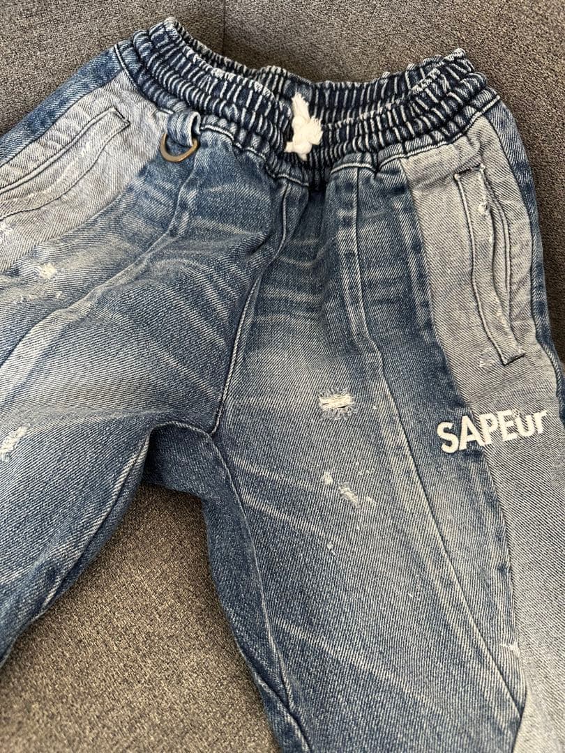 【キッズ用】SAPEur サプール　ヴィンテージデニムトラックパンツ SAPEur(サプール) 初期モデルヴィンテージ加工デニムトラックパンツ