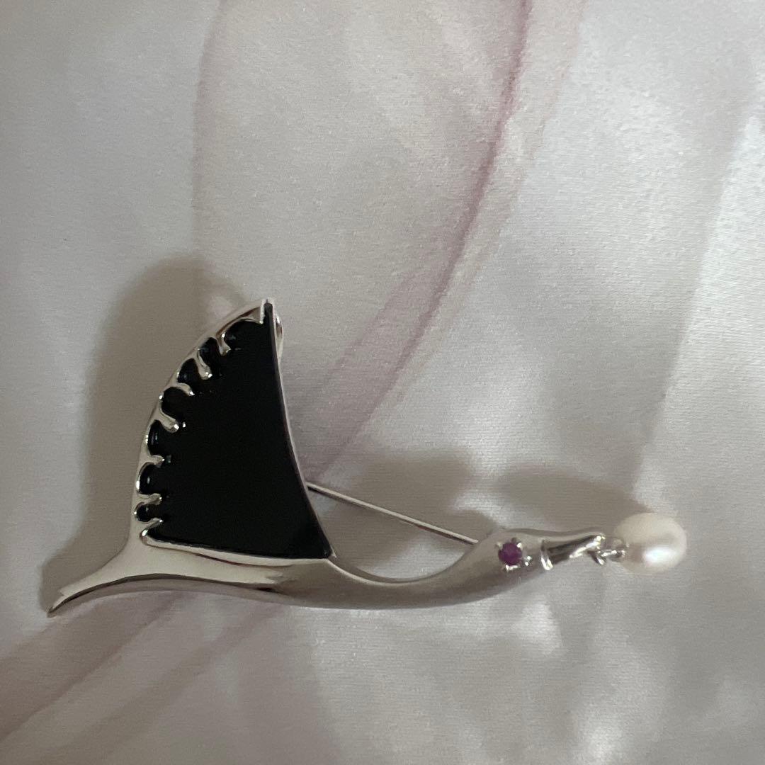美品✨田崎真珠 タサキ パール ルビー ブローチ 白鳥 ブラックスワン