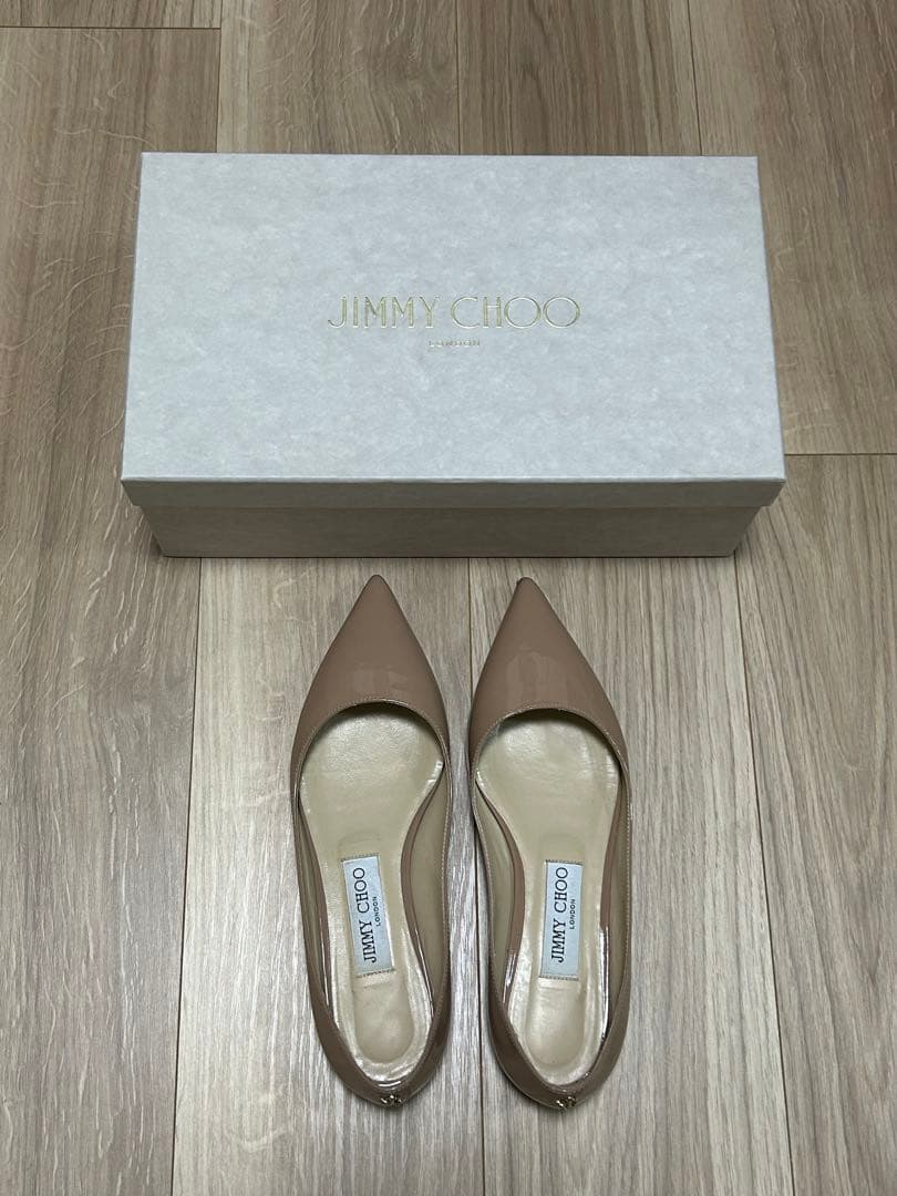 JIMMY CHOO LOVE FLAT 36 バレエピンク JCロゴ付き Ballet Pink パテントレザー・ポインテッド トゥ パンプス