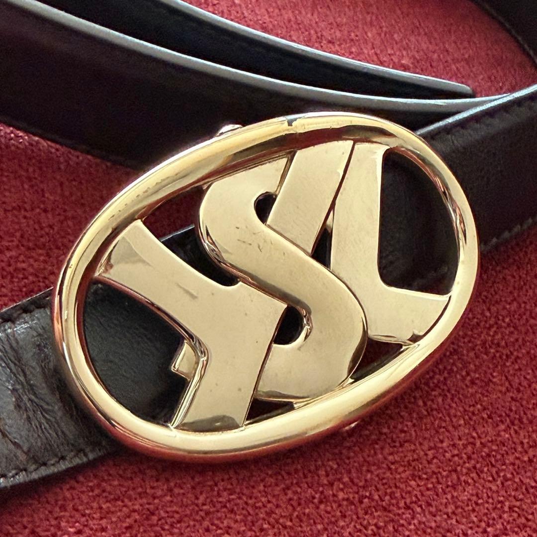 イヴ サンローラン ベルト リヴゴーシュ YSL ブラウン ゴールド ロゴ