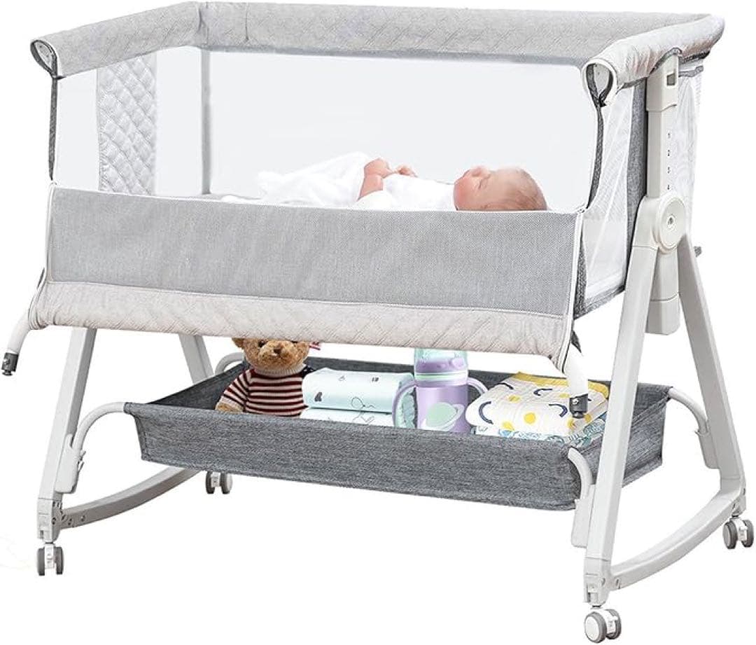 ベビーベッド 添い寝ベッド グレー 高さ6段階調節可能 キャスター付き 通気性 Amazon.co.jp: ベビーベッド 添い寝ベッド グレー 乳児用ベッド 多機能