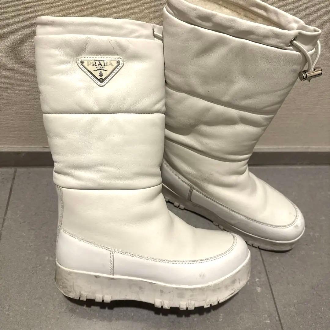 PRADA プラダ スノーブーツ ホワイト レザー ムートン 白 23cm 36