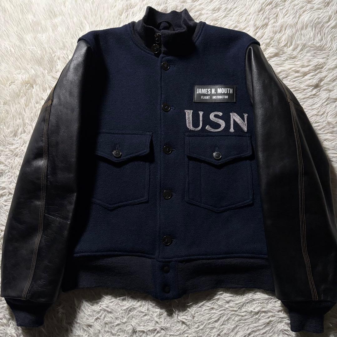 u*0様 極美品●バズリクソンズ　スタジャン　袖レザー　馬革　ネイビー 2026年最新】Buzz Rickson's スタジャンの人気アイテム - メルカリ