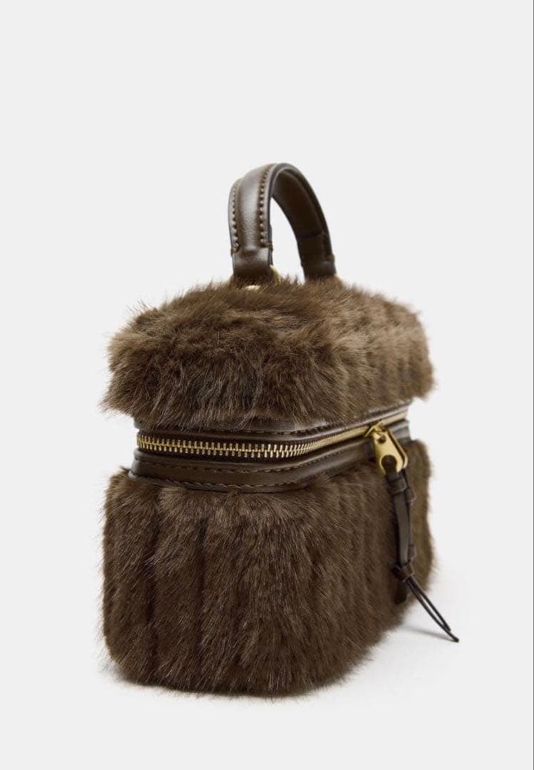 完売品ZARA フェイクファーハードハンドバッグ 新品タグ付き ブラウン