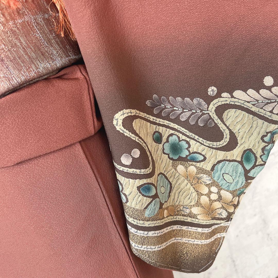 訪問着フルセット 辻が花 ヤマト謹製 着物 正絹 茶色 裄丈68cm 着物