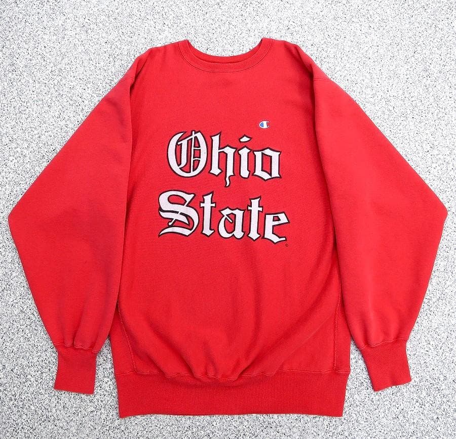目付き XXL 90s チャンピオン USA製 リバースウィーブ OHIO 赤 - メルカリ