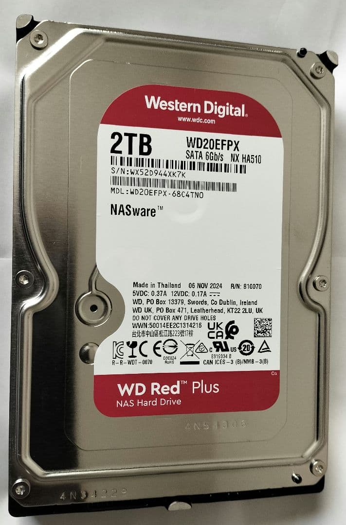 外付けハードディスク・ドライブ Western Digital WD20EFPX 2TB NAS HDD Western Digital 2TB WD Red Plus NAS Internal Hard Drive HDD - 5400