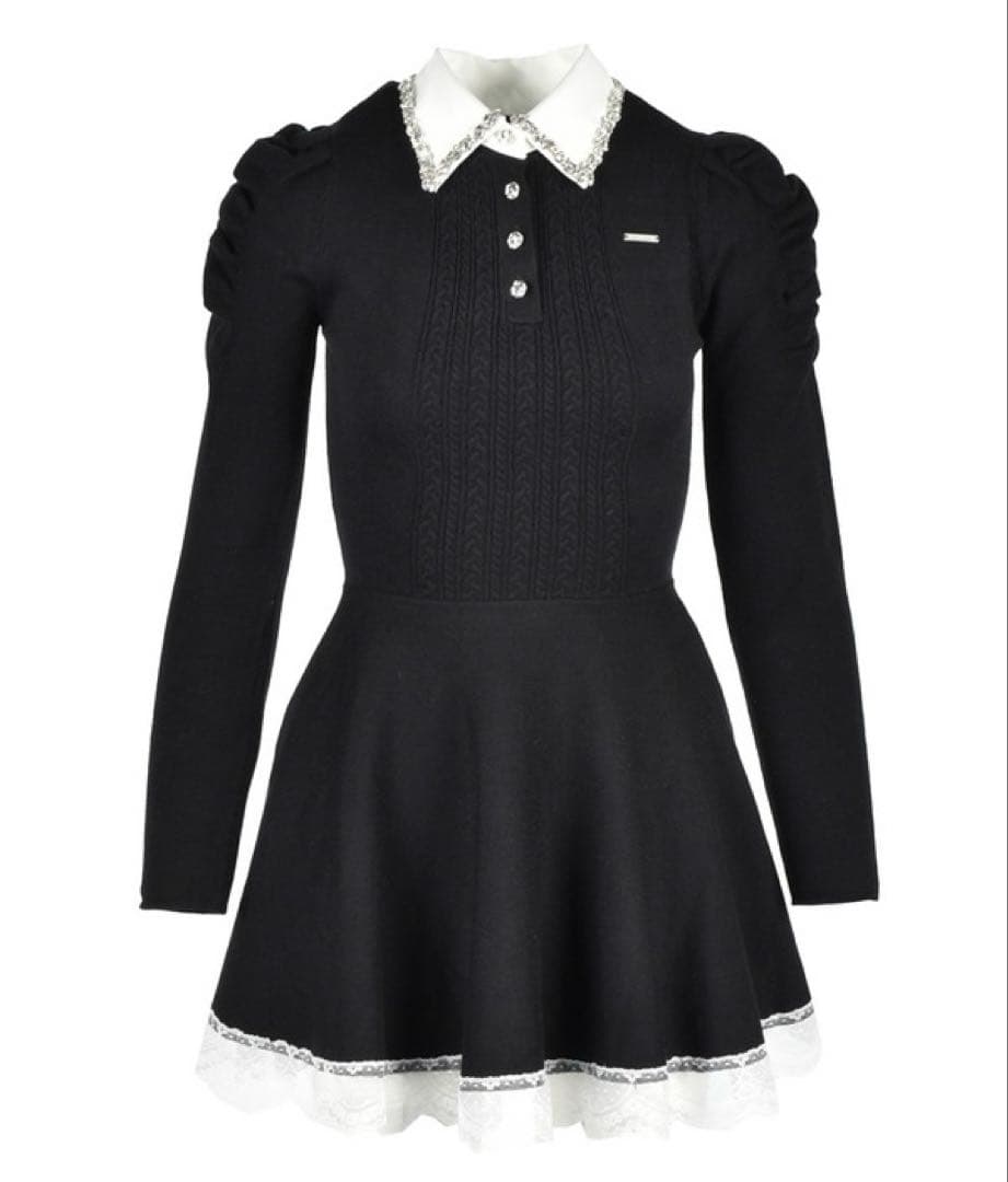 Rilly emulie リリーエミュリ カラービジューニットミニワンピース 黒