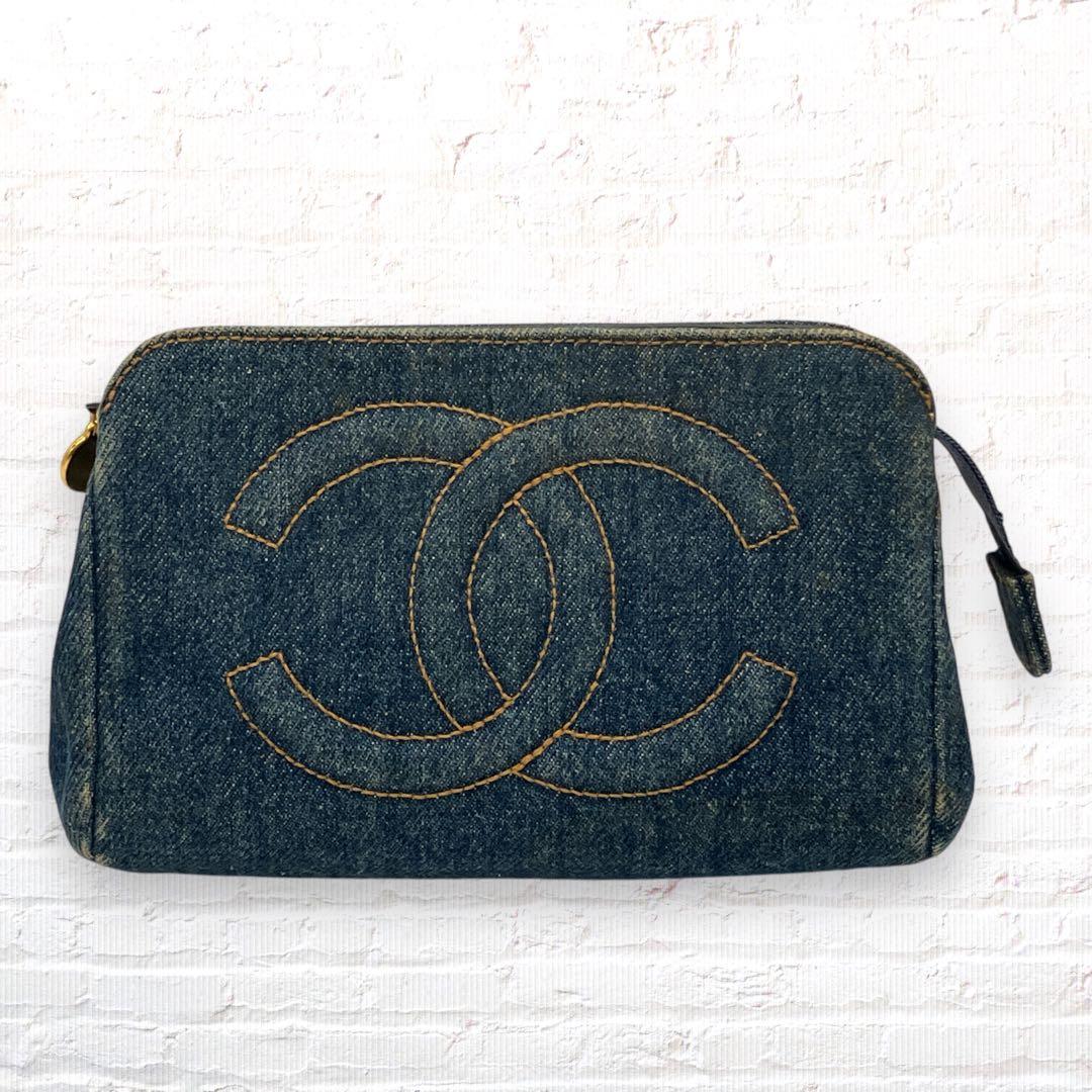 シャネル デニム ポーチ コスメポーチ デカココ ココマーク - メルカリ