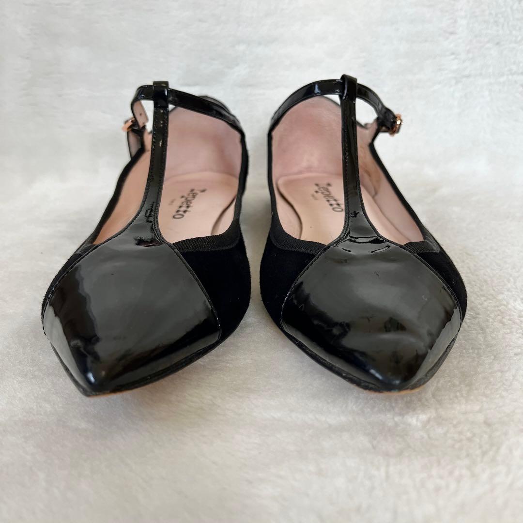 美品☆レペット 37 フラットパンプス Tストラップ エナメル スエード