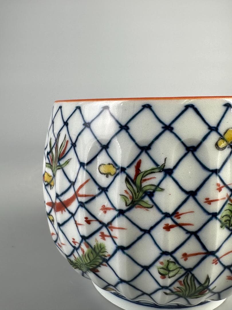 中国美術 小魚魚網文 南京赤絵 小茶碗 染付 華道具 唐物